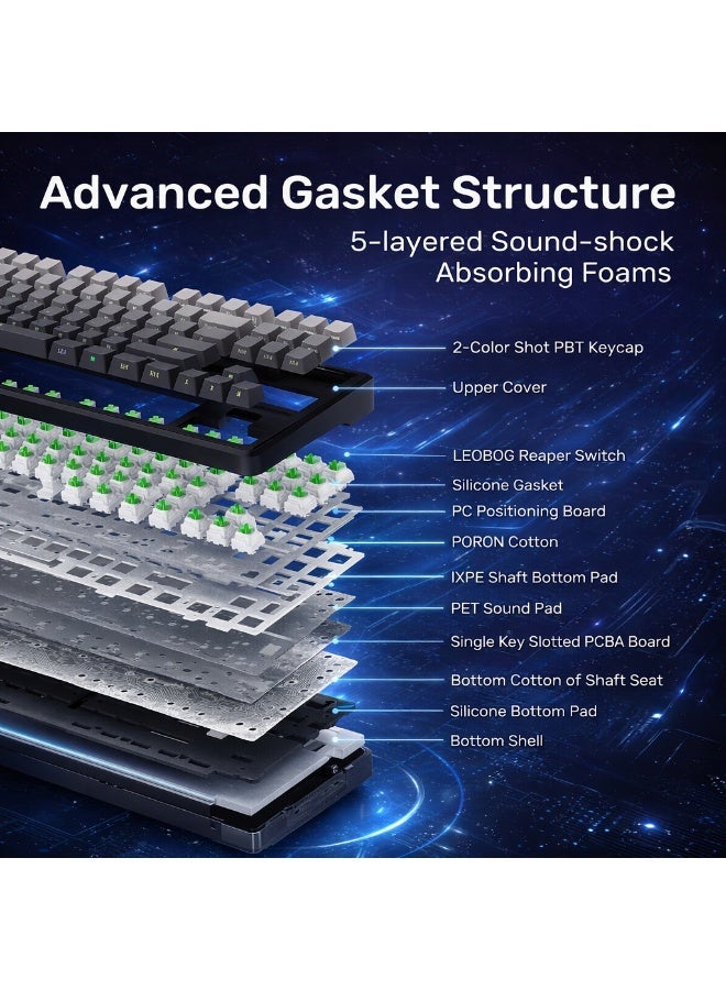 AULA F87 Mechanical Keyboard, Tri-mode Wireless Side-printed Keycaps, Bluetooth 5.0/2.4GHz/USB-C Hot-swappable, Pre-lubricated Switches, 75% TKL RGB Gaming Keyboard (Gradient Gray, Space Crystal Switches) - Image 4